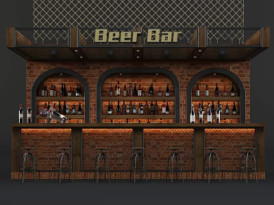 Industrial LOFT Bar Chair Combination Bar Front Desk 3d model