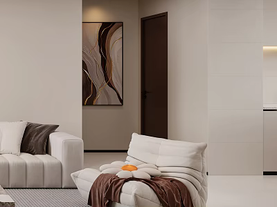 Comfortable White Leisure Chair In Modern Living Room With Sofa And Abstract Painting 3d model