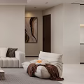 Comfortable White Leisure Chair In Modern Living Room With Sofa And Abstract Painting