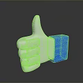 White Thumbs Up Icon With Blue Square On Dark Reflective Background 3d model