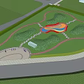 Garden Landscape Design With Lush Trees Colorful Plants Winding Paths and Playground Area