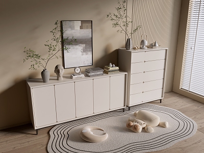 Modern Cream Style Cabinet Whole Cabinet Sideboard Cabinet Balcony Cabinet Storage Cabinet Entrance Cabinet 3d model