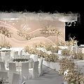 Luxurious Wedding Banquet Hall Interior Design With Floral Arrangements Stage Backdrop And Soft Lighting