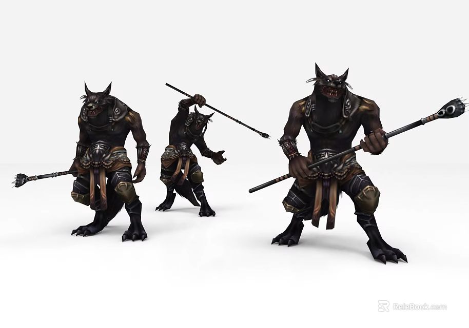 Game Movie Horned Armored Warriors Character With Weapons In Various Poses 3d model 