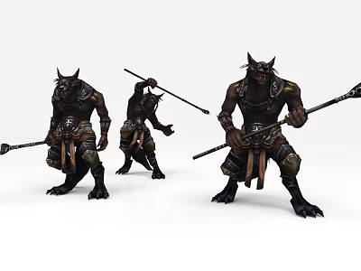 Game Movie Horned Armored Warriors Character With Weapons In Various Poses 3d model