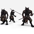 Game Movie Horned Armored Warriors Character With Weapons In Various Poses