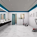 Bright Clean Modern Public Toilet With Marble Floors Multiple Sinks And Complete Cleaning Equipment
