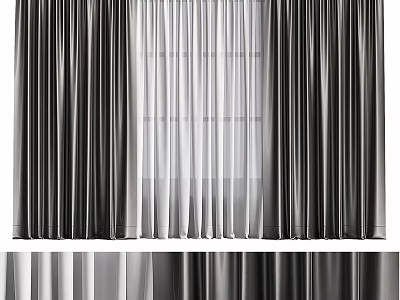 Elegant Modern Layered Window Curtains With Dark Opaque Panels And Light Sheer Fabric 3d model