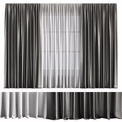 Elegant Modern Layered Window Curtains With Dark Opaque Panels And Light Sheer Fabric 3d model