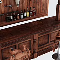Rustic Wooden Bar Interior Featuring Bull Skull Decoration Cowboy Saddle And Bottles