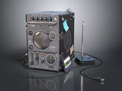 Vintage Audio Speaker With Control Knobs Buttons Antenna And Connected Cables 3d model