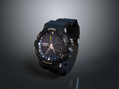 Black CASIO Sport Watch With Rubber Strap Luminous Dial And Outdoor Design 3d model