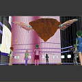 Cartoon Scene Of Children Watching Giant Green Pterosaur Model With Display Screens