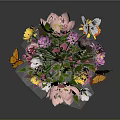 Decorative Floral Arrangement with Colorful Flowers Green Leaves and Butterflies