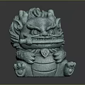 Green Mythical Creature Sculpture with Fierce Expression Detailed Mane Claws and Sitting Posture Stone Carving