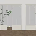 Sleek Modern White Sliding Doors With Glass Grid Arched Top And Wooden Flooring