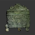 Ancient Chinese Bronze Ware Container With Ornate Lid And Three Legs
