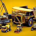 Yellow Construction Utility Vehicles Including Dump Truck Excavator Loader And Crane