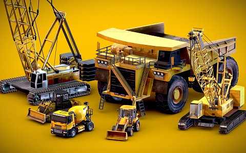 Engineering vehicle combination bulldozer hydraulic crane 3d model