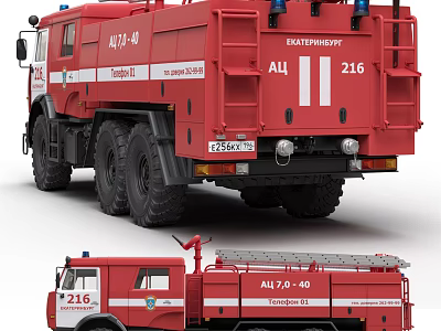 Red Heavy Duty Fire Rescue Utility Vehicle With Large Water Tank And Emergency Tools 3d model