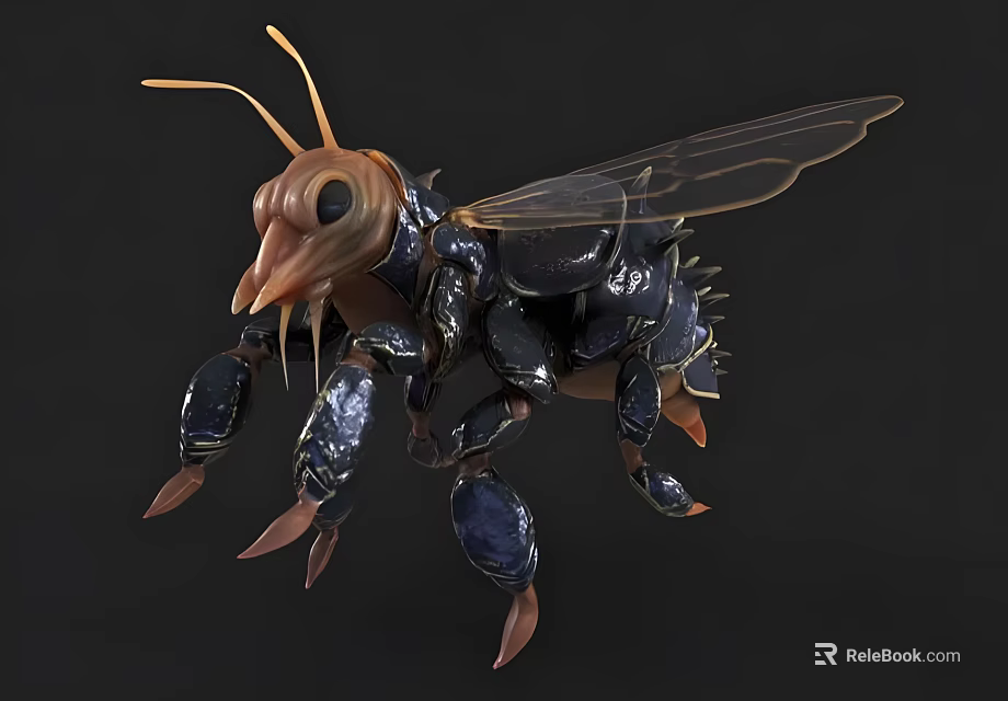 Flying Insect 3D Model with Detailed Transparent Wings and Exoskeleton Features 3d model