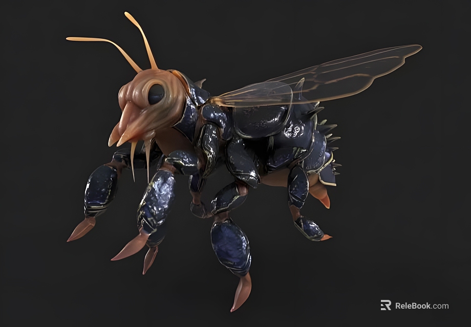 Flying Insect 3D Model with Detailed Transparent Wings and Exoskeleton Features 3d model 