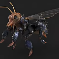 Flying Insect 3D Model with Detailed Transparent Wings and Exoskeleton Features