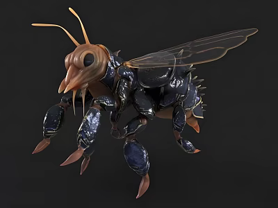 Flying Insect 3D Model with Detailed Transparent Wings and Exoskeleton Features 3d model