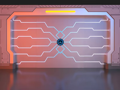 Futuristic Gate With Orange Blue Neon And Symmetric Geometric Lines 3d model