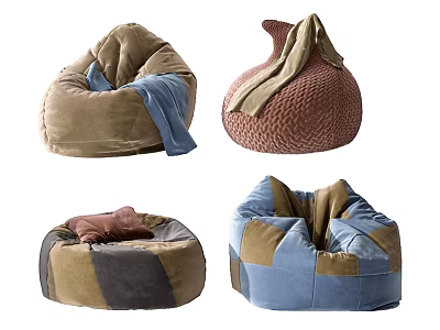 Stylish Comfortable Bean Bag Chairs with Various Colors and Textures for Living Room 3d model