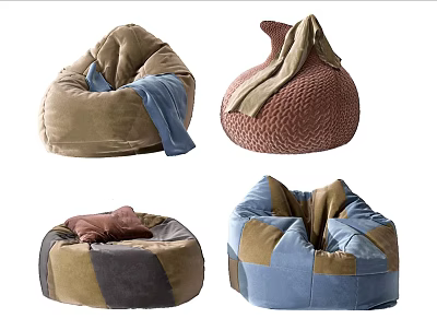 Stylish Comfortable Bean Bag Chairs with Various Colors and Textures for Living Room 3d model