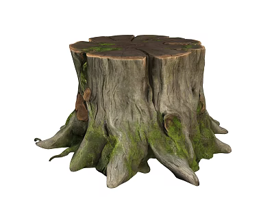 Old Tree Stump With Natural Moss Covered Surface And Exposed Roots Texture 3d model