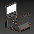 Modern Arcade Gaming Seat With Large Screen Control Buttons And Gray Orange Design 3d model
