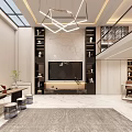 Modern Loft Living Room With Marble Wall And Geometric Lighting