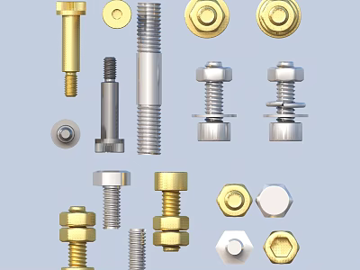 Various Types of Metal Fasteners with Bolts Nuts Washers and Screws 3d model