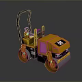 Yellow Functional Road Roller with Dual Drums Seat and Handrail Design 3d model