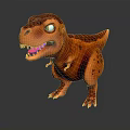 3D Tyrannosaurus Rex Model with Orange Body Dark Spots Standing Fierce Expression on Black Background