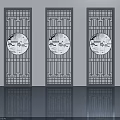 Chinese Style Hinged Doors With Traditional Patterns And Circular Decorative Elements 3d model
