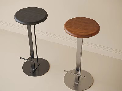 Modern Bar Stools With Black Brown Wooden Seats And Metal Bases 3d model