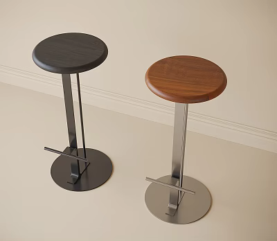 Modern Bar Stools With Black Brown Wooden Seats And Metal Bases 3d model