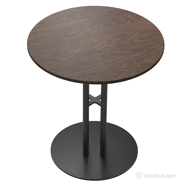 Round Wooden Dining Table with Black Metal X Shaped Legs and Circular Modern Design Base 3d model 