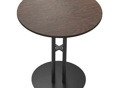 Round Wooden Dining Table with Black Metal X Shaped Legs and Circular Modern Design Base 3d model