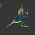 Aquatic Animal Blue Swordfish 3D Model With Long Bill And Dorsal Fin Features