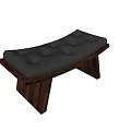 Modern Wooden Stool With Black Upholstered Cushion And Angled Solid Wood Legs
