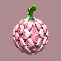 Unique Pink Spherical Fruit With Intricate Swirled Patterns And Green Curved Stem 3d model
