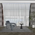 Neutral Tones Layered Curtains and Blinds Enhance Living Room Scenic Window View