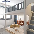 Modern Children's Room With Bunk Bed And Toys Storage