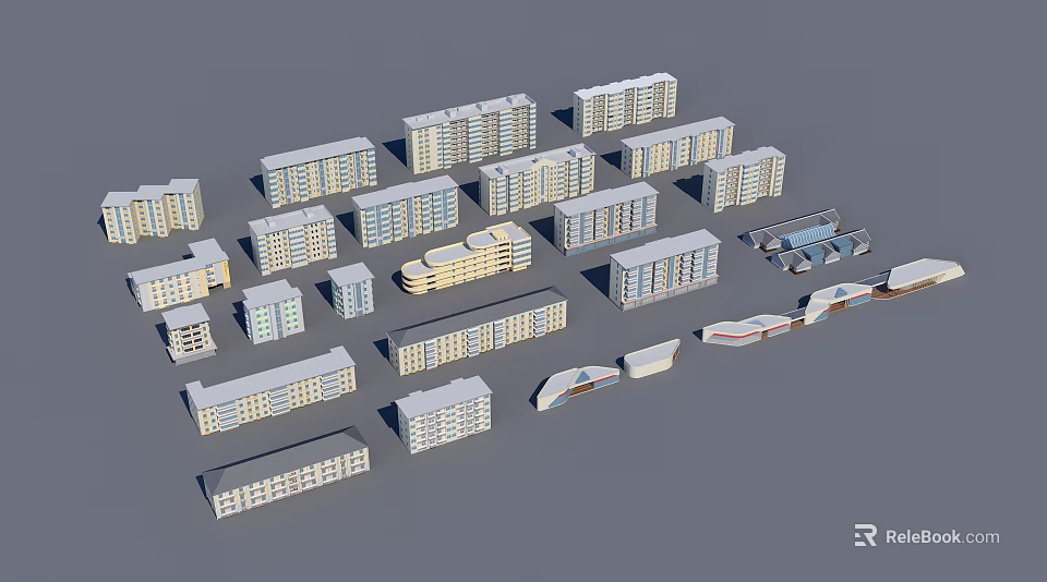 Modern Office Buildings With Various Multi Story Designs And Unique Architectural Styles 3d model 