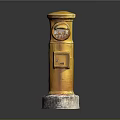 Vintage Yellow Mailbox Featuring Concrete Base And Metal Mail Slot