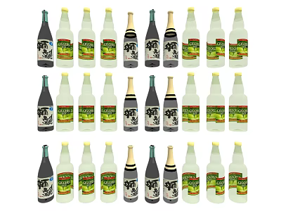 Colorful Assorted Bottles And Glasses Arranged In Rows On White Surface 3d model